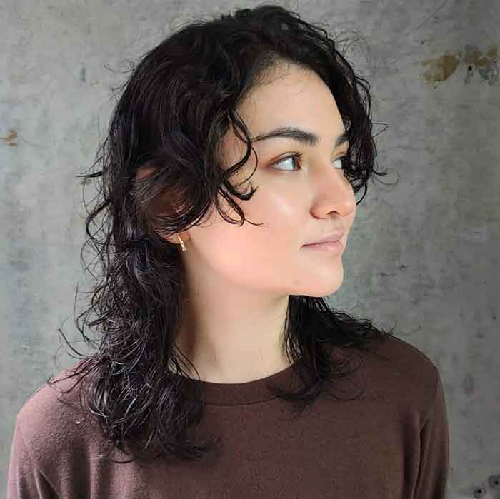 Medium Brown Wolf Cut With Full Curly Bangs Medium Brown Wolf Cut With Full Curly Bangs — Classy Curly Wolf Cut