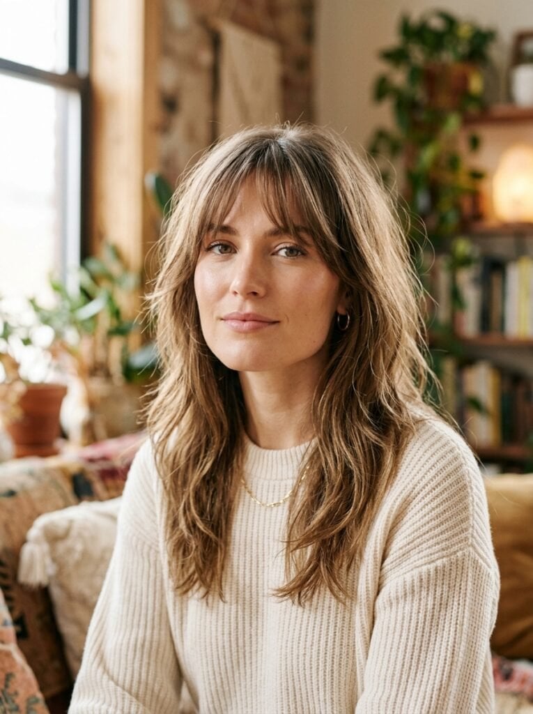 Collarbone Shag With Fine Wavy Texture Collarbone Shag With Fine Wavy Texture — Classy Curtain Bangs