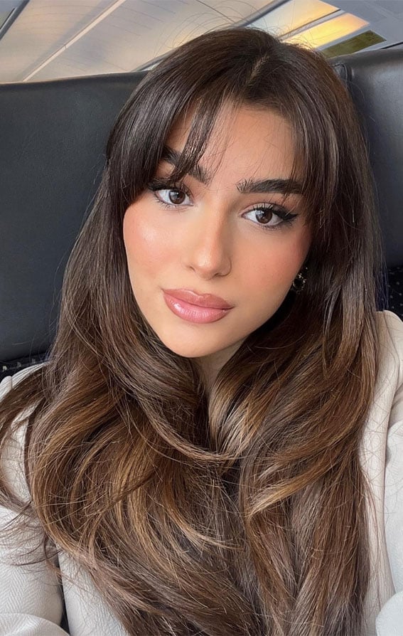 Collarbone Dark Brown With Short Curtain Bangs Collarbone Dark Brown With Short Curtain Bangs — Classy Curtain Bangs
