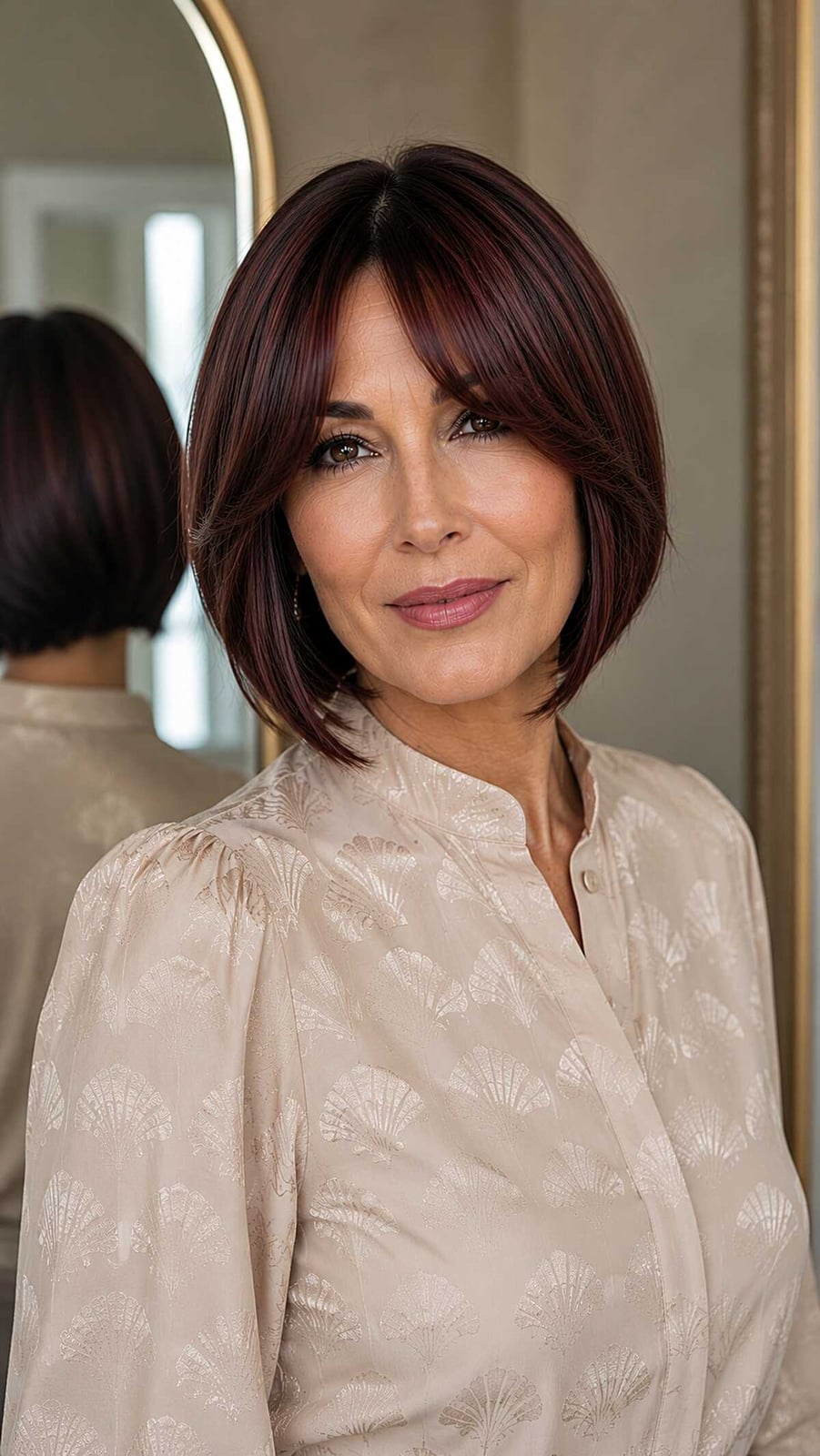 Dark Red Bob With Fine Texture Dark Red Bob With Fine Texture — Classy Curtain Bangs