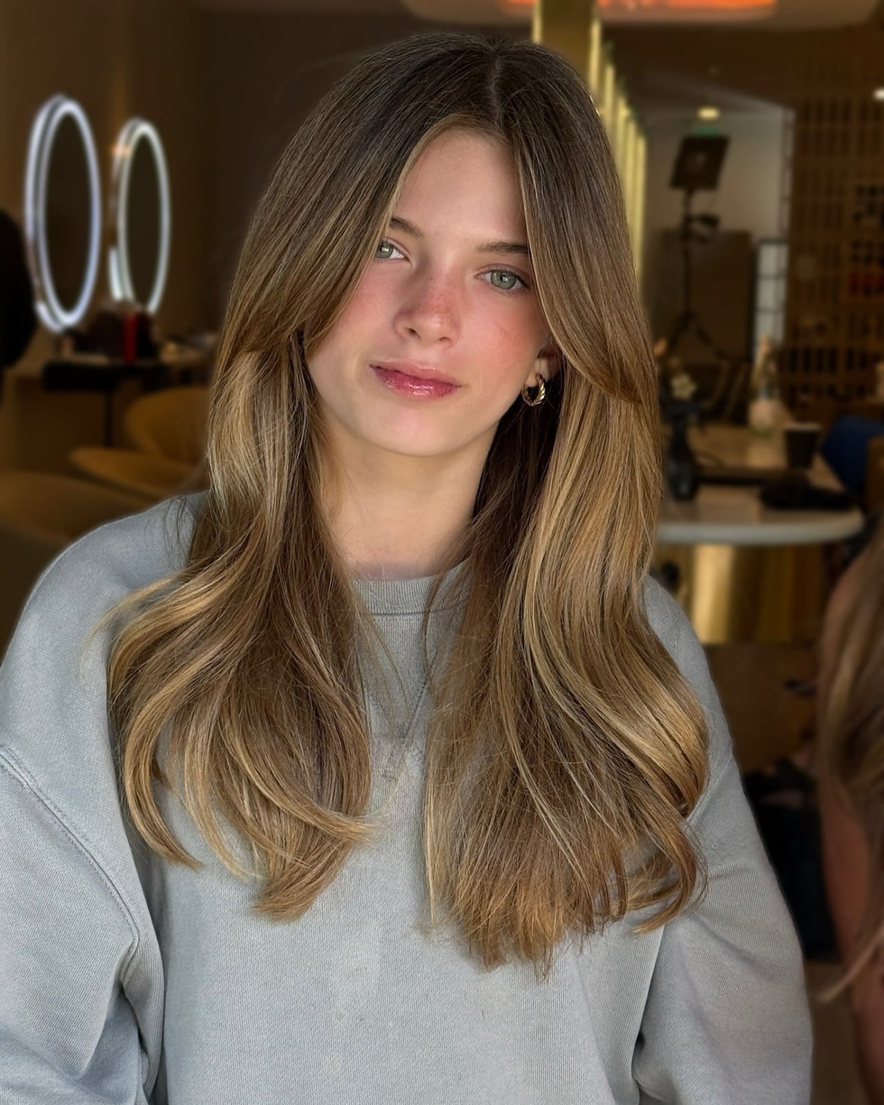 Medium Blonde Balayage With Soft Waves Medium Blonde Balayage With Soft Waves — Classy Curtain Bangs Long