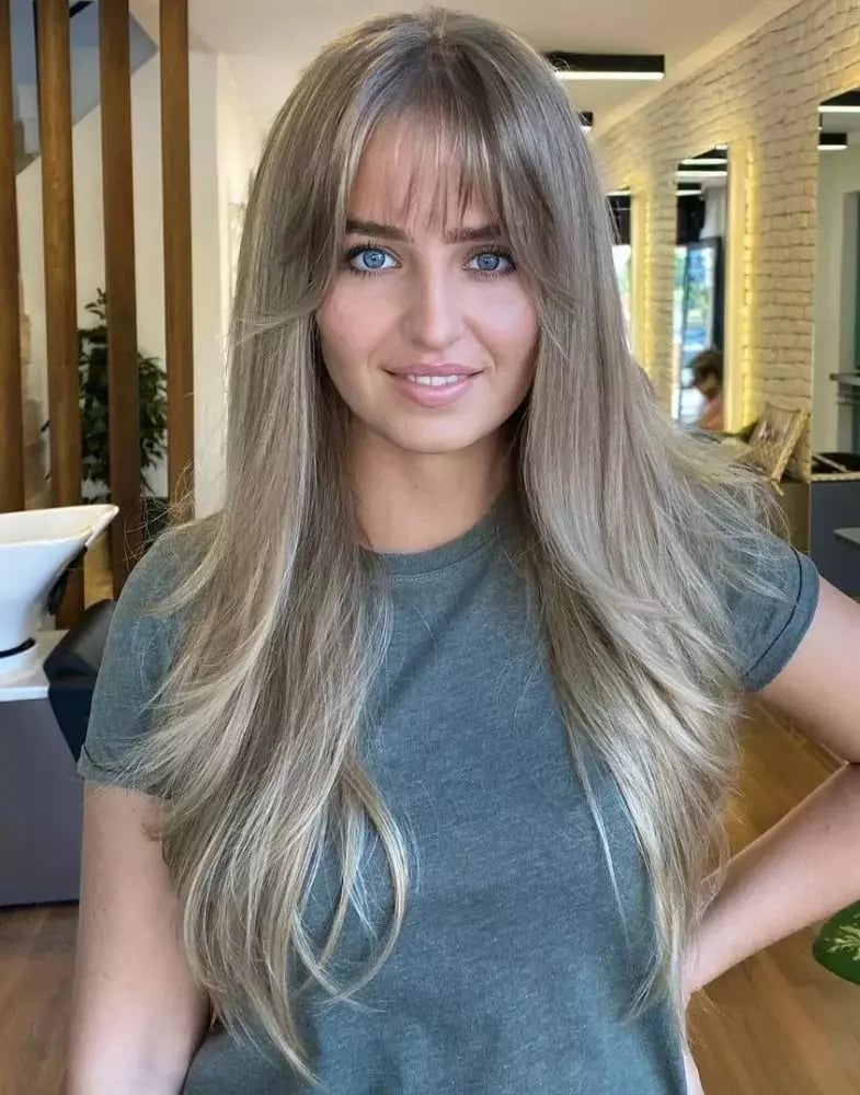Shoulder Length Ash Blonde Blowout Shoulder Length Ash Blonde Blowout — Classy Curtain Bangs Long Hair