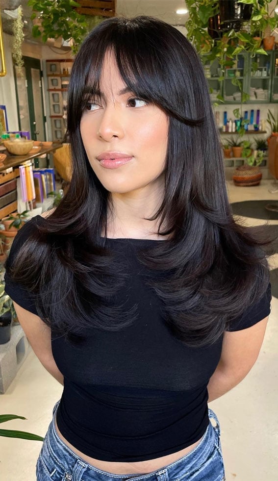 Shoulder Length Thick Straight Black Hair With Layers Shoulder Length Thick Straight Black Hair With Layers — Classy Curtain Bangs Long Hair
