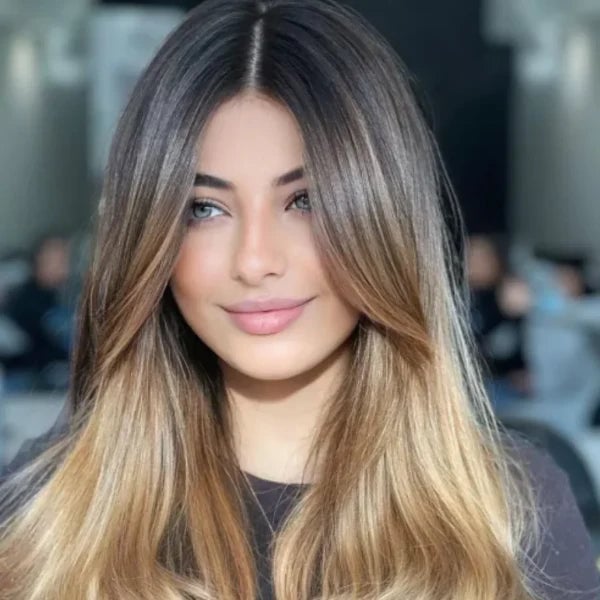 Dark Brown To Blonde Balayage With Curtain Bangs Dark Brown To Blonde Balayage With Curtain Bangs — Classy Curtain Bangs Long Hair