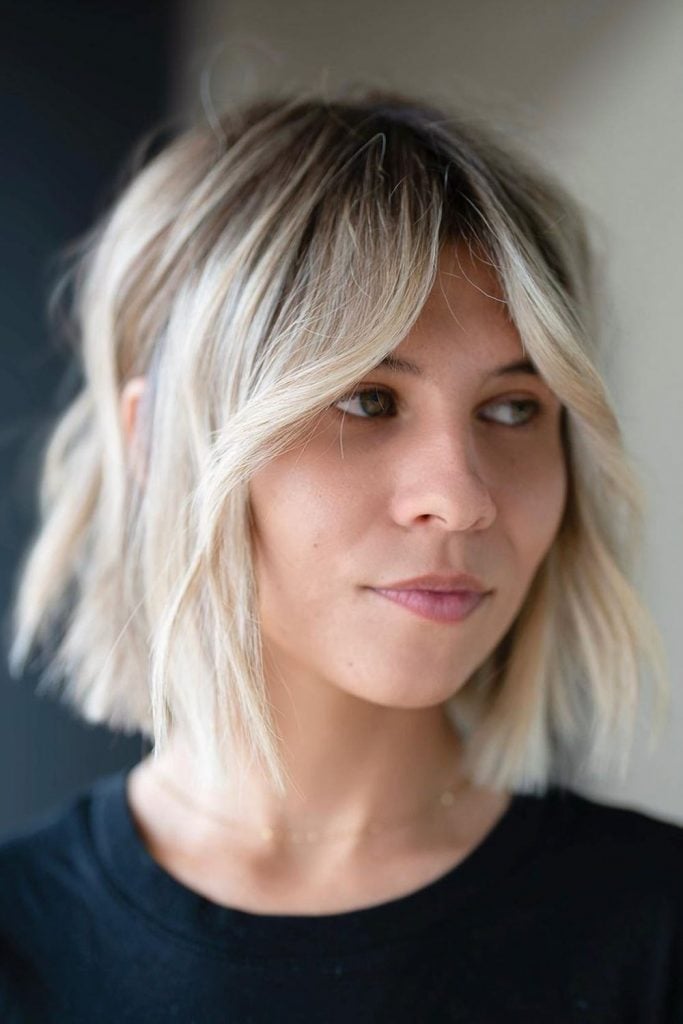 Ash Blonde Bob With Darker Roots Ash Blonde Bob With Darker Roots — Classy Curtain Bangs Short
