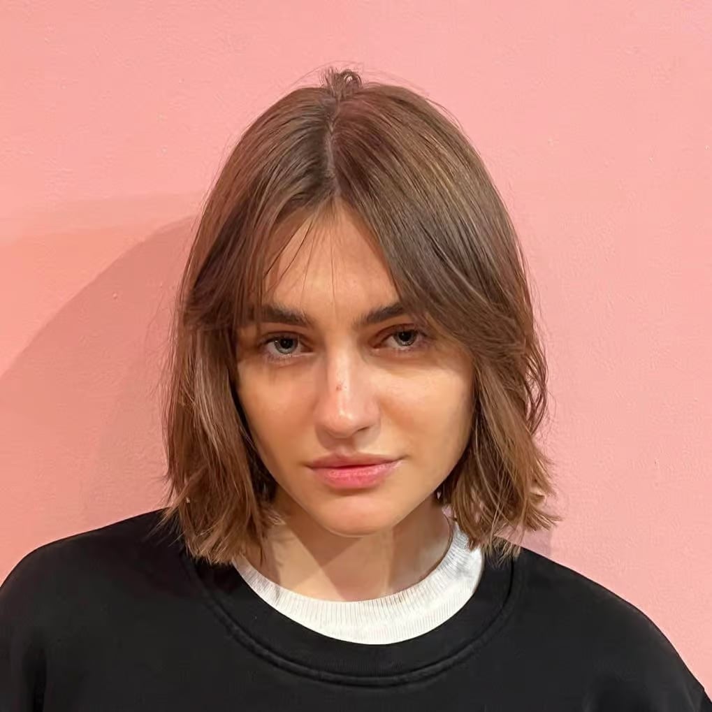 Medium Brown Bob With Soft Waves Medium Brown Bob With Soft Waves — Classy Curtain Bangs Short