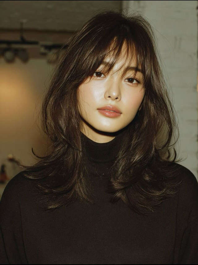 Collarbone Lob With Soft Curtain Bangs Collarbone Lob With Soft Curtain Bangs — Classy Cut Bangs