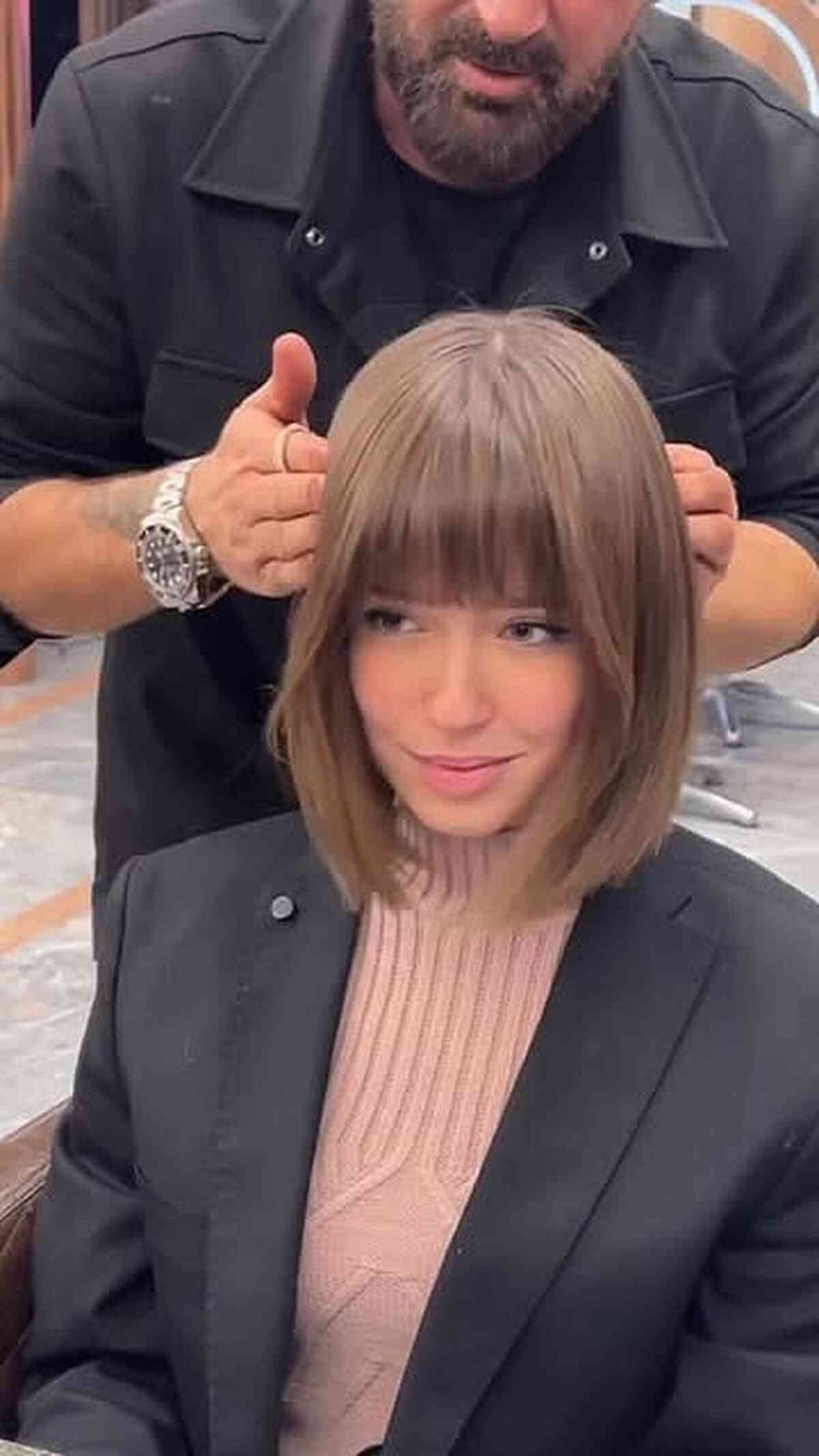 Chin Length Ash Brown Bob With Blunt Bangs Chin Length Ash Brown Bob With Blunt Bangs — Classy Cut Bangs