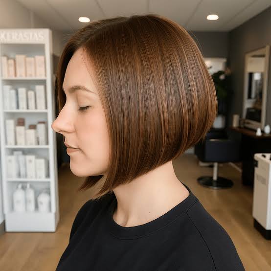 Sleek Angled Brown Bob With Creating A Sharp Line Sleek Angled Brown Bob With Creating A Sharp Line — Classy Cut Bob