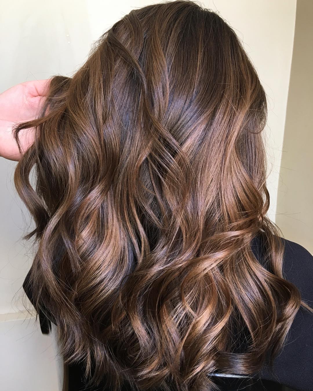 Mid-Back Dark Brown With Caramel Highlights — Classy Dark Brown Hair with Blonde