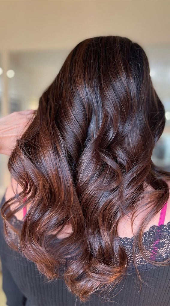 Mid-Back Long Hair With Caramel Highlights Mid-Back Long Hair With Caramel Highlights — Classy Dark Brown Hair with Caramel