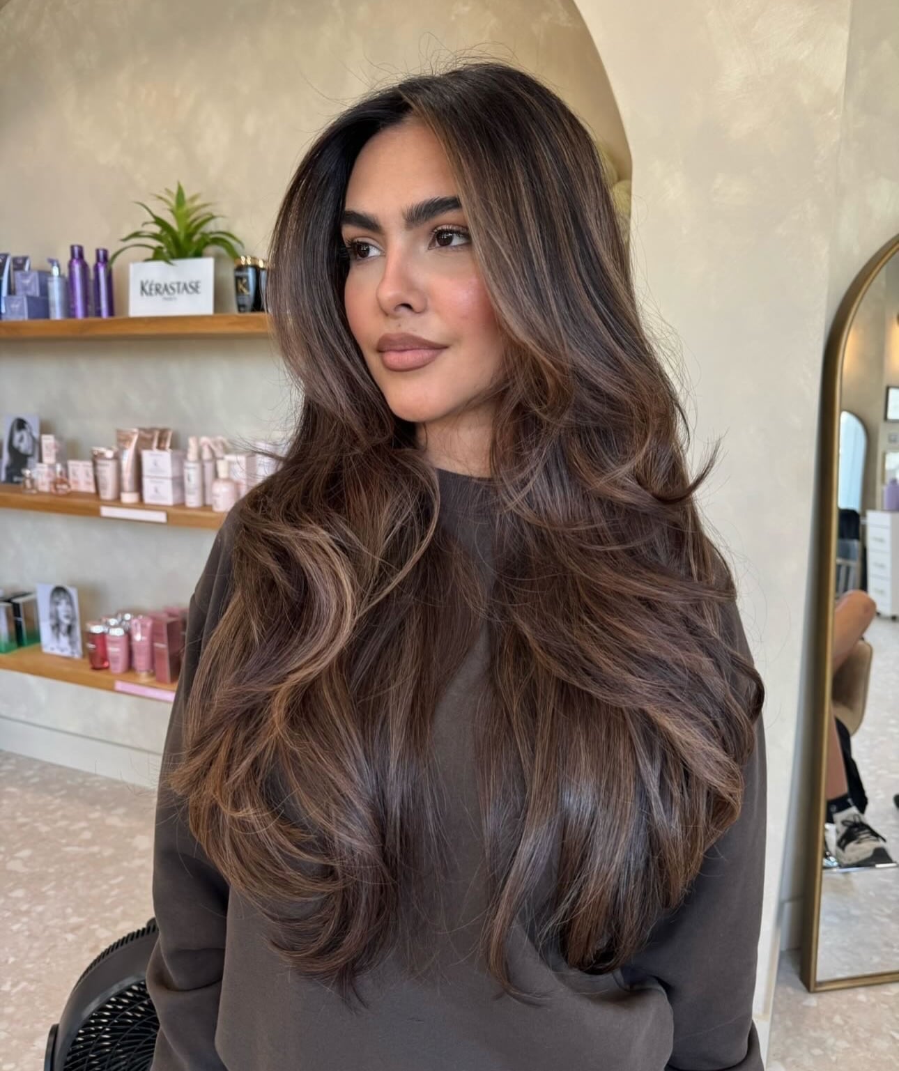 Voluminous Dark Brown With Lighter Brown Highlights, Close-Up Take Voluminous Dark Brown With Lighter Brown Highlights, Close-Up Take — Classy Dark Brown Highlights