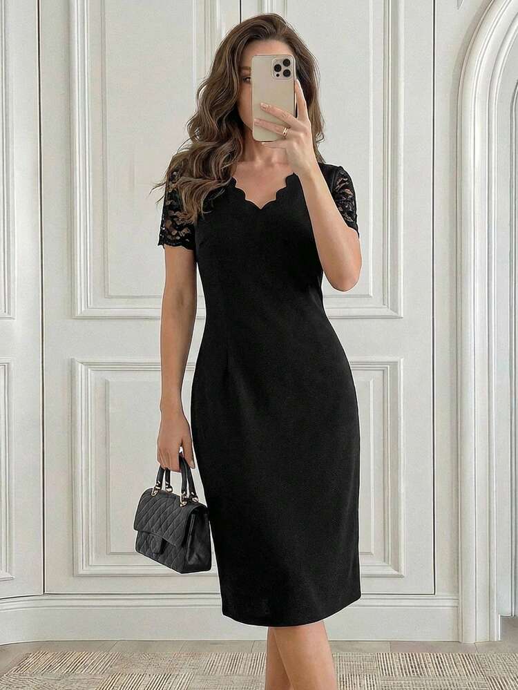 Black Sheath Dress with Lace Sleeves Black Sheath Dress with Lace Sleeves — Classy Dinner Outfits Classy