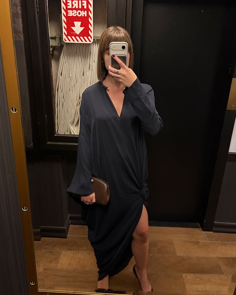 Navy Draped Maxi Dress with Asymmetric Hem Navy Draped Maxi Dress with Asymmetric Hem — Classy Dinner Outfits Classy