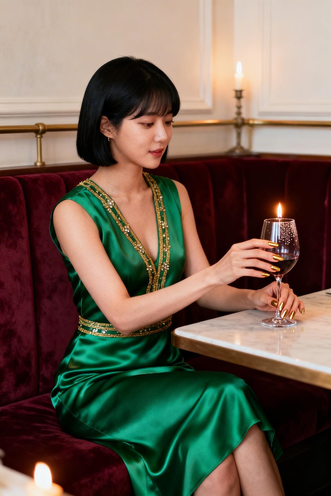 Emerald Green Satin Slip Dress with Sequined Trim Emerald Green Satin Slip Dress with Sequined Trim — Classy Dinner Outfits Classy