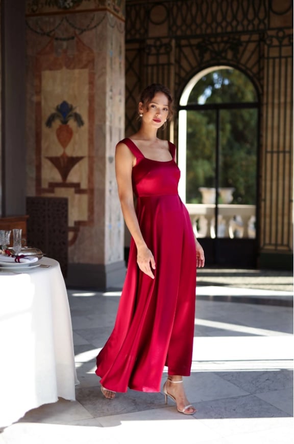 Deep Pink Satin A-line Dress Deep Pink Satin A-line Dress — Classy Dinner Outfits Classy