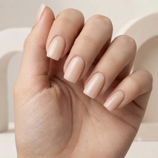 Glossy Sheer Nude Short Square Nails — Classy Dip Nails