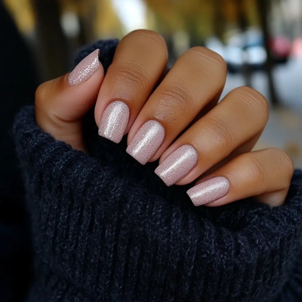 Pale Pink Shimmer Short Square Nails — Classy Dip Nails