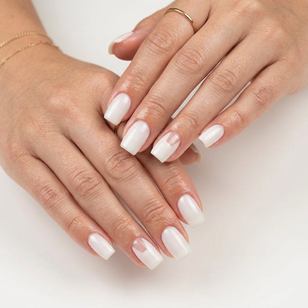 White With Half Moon Square Nails — Classy Dip Nails