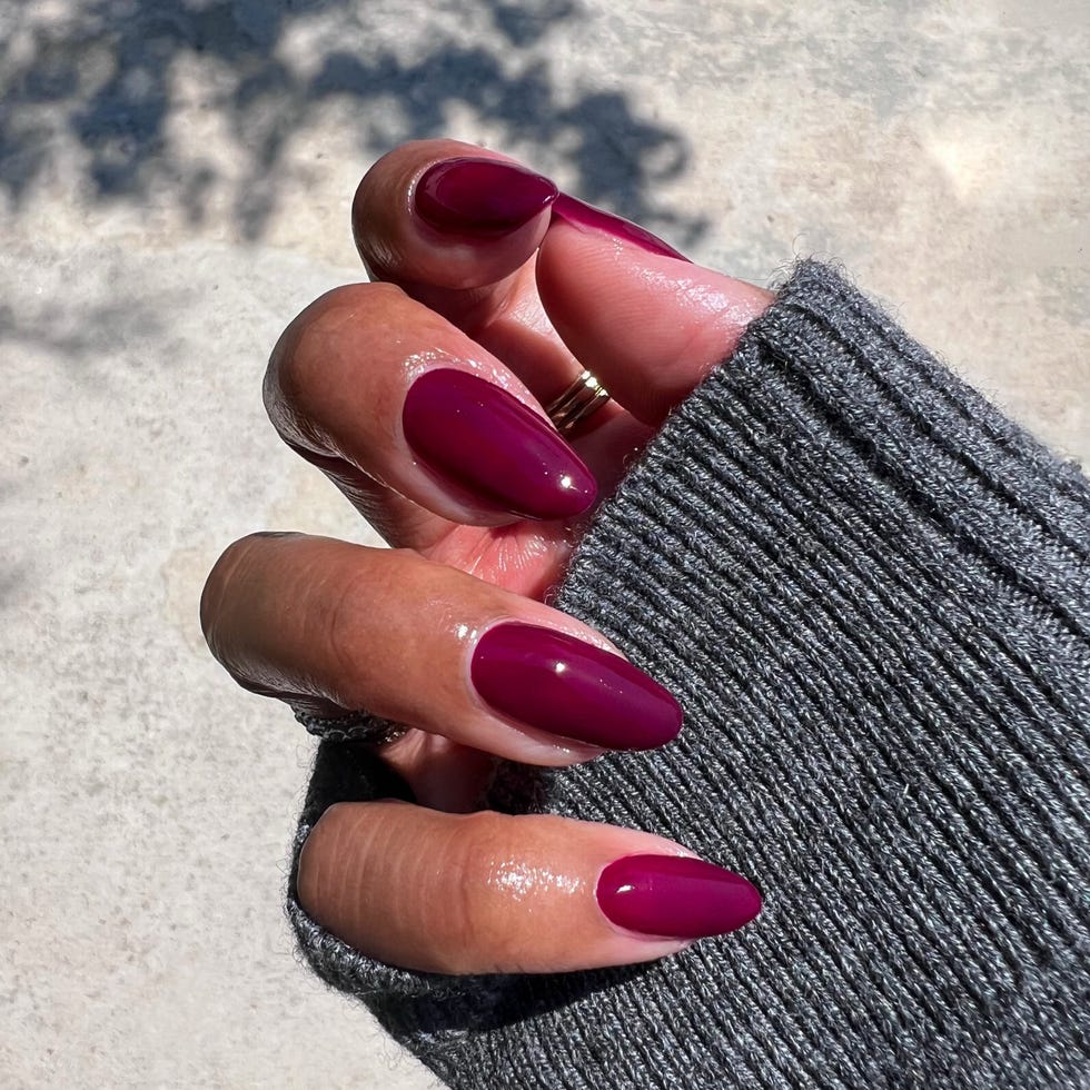 Glossy Deep Berry Long Stiletto Nails — Classy Dip Nails