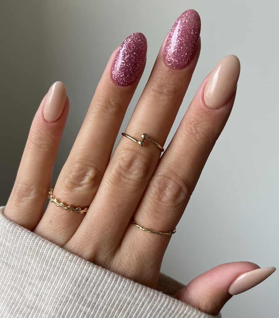 Nude Rose Gold Glitter Long Stiletto Nails — Classy Dip Nails