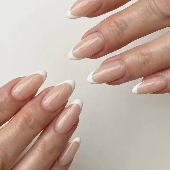 Classic French Nude Oval Medium Length Nails — Classy Dip Nails