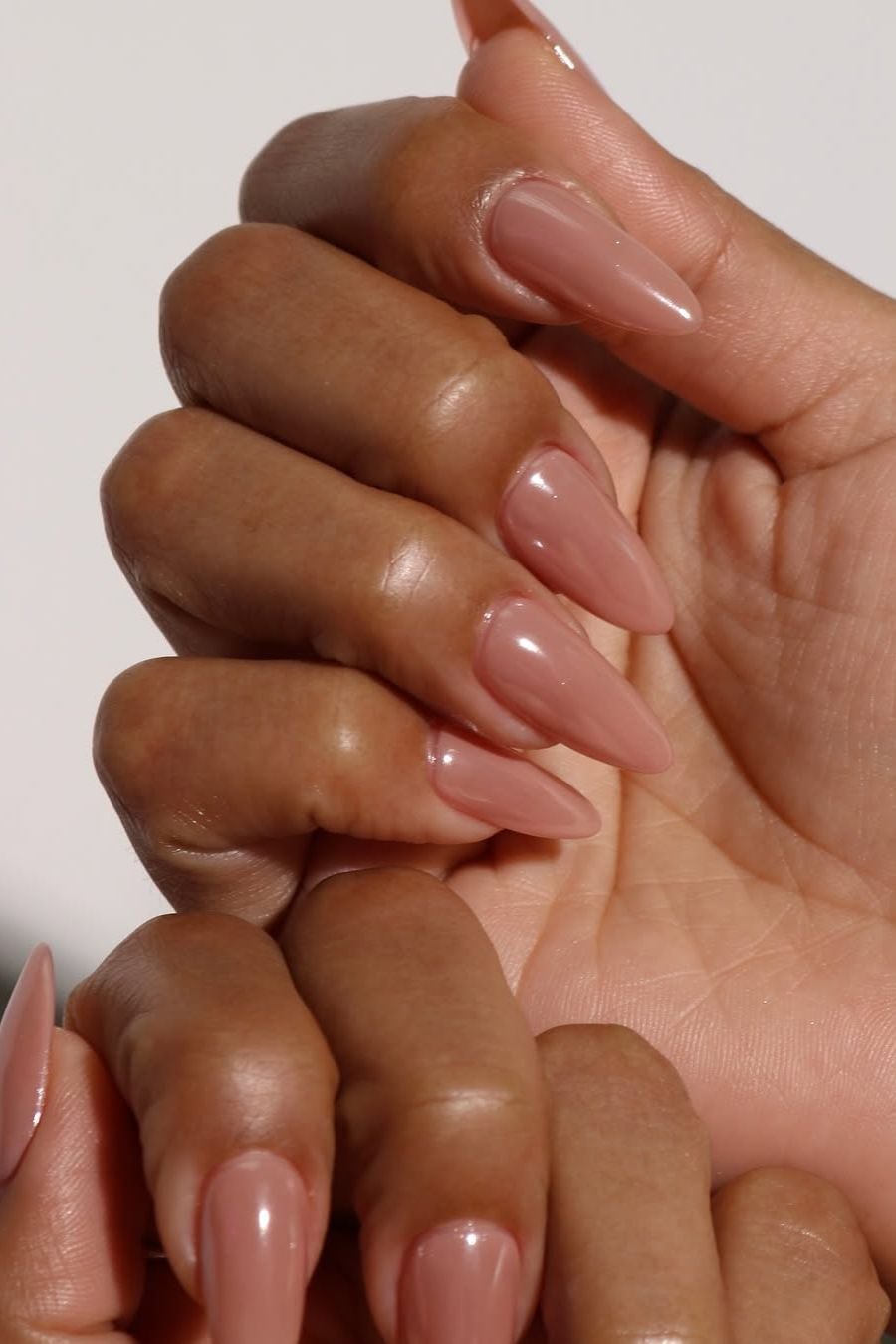 Glossy Nude Pink Almond Medium Long Nails — Classy Dip Nails