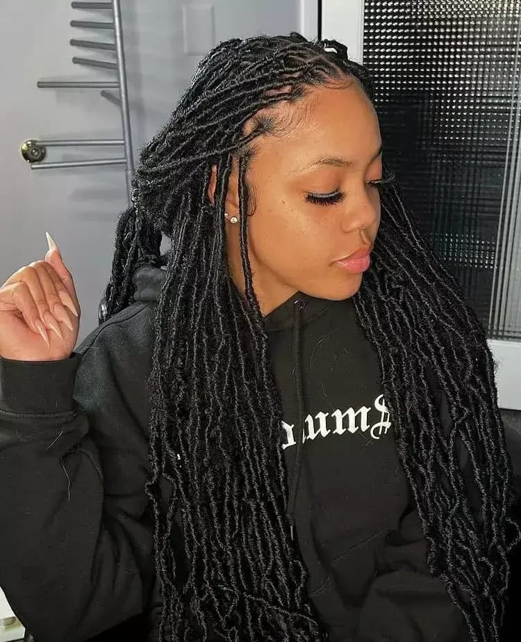 Elegant Mid-Back Faux Locs With Natural Volume Elegant Mid-Back Faux Locs With Natural Volume — Classy Down Locs