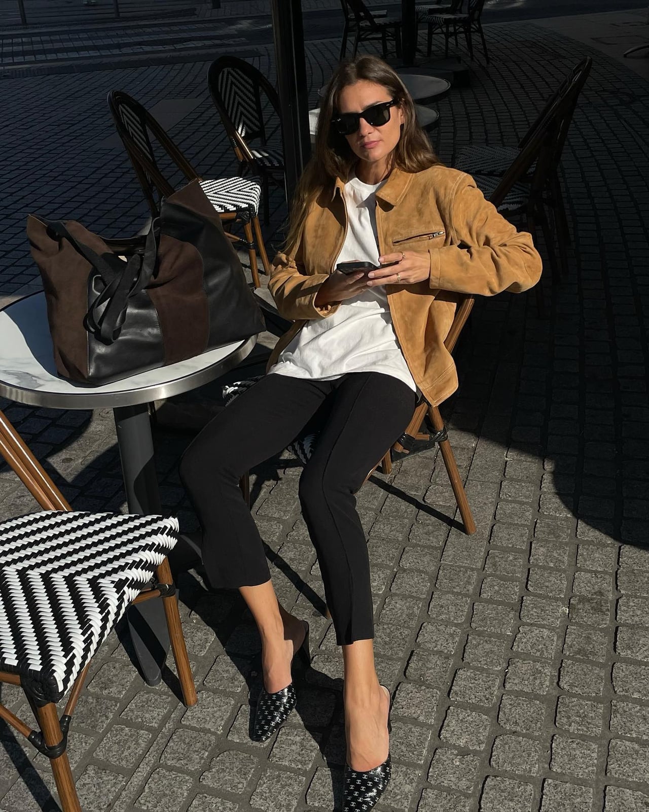 Cropped Black Pants with Suede Jacket — Classy Dress Pants Outfit Women