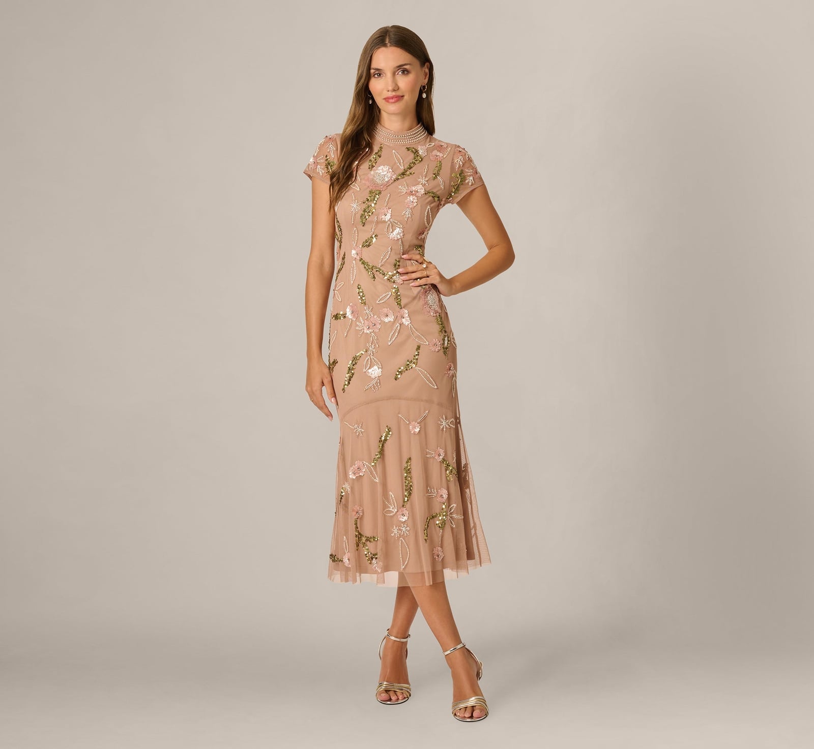 Embroidered Nude Midi Dress for Day Events Embroidered Nude Midi Dress for Day Events — Classy Dress Up Day Ideas