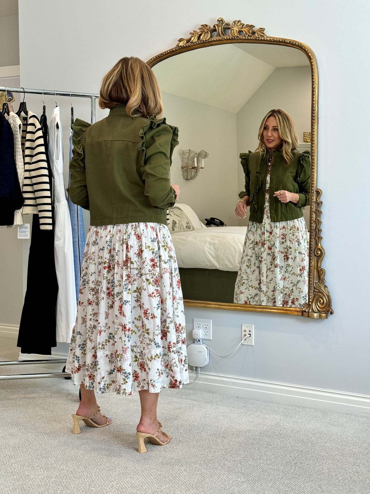 Floral Print Midi Dress with Ruffled Jacket Floral Print Midi Dress with Ruffled Jacket — Classy Dress Up Day Ideas