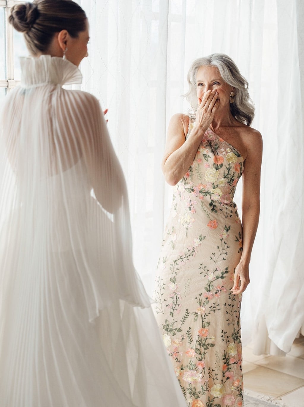 Beige One-Shoulder Embroidered Mesh Dress With Nude Strappy Heels Beige One-Shoulder Embroidered Mesh Dress With Nude Strappy Heels — Classy Dresses for Moms
