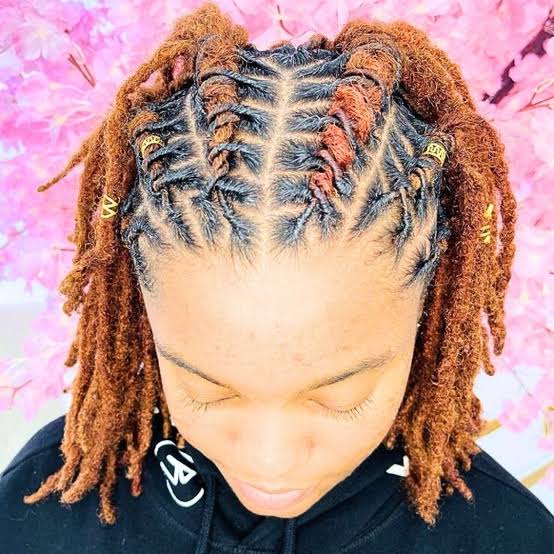 Mid-Back Locs In Braids With Copper Tones — Classy Dyed Locs