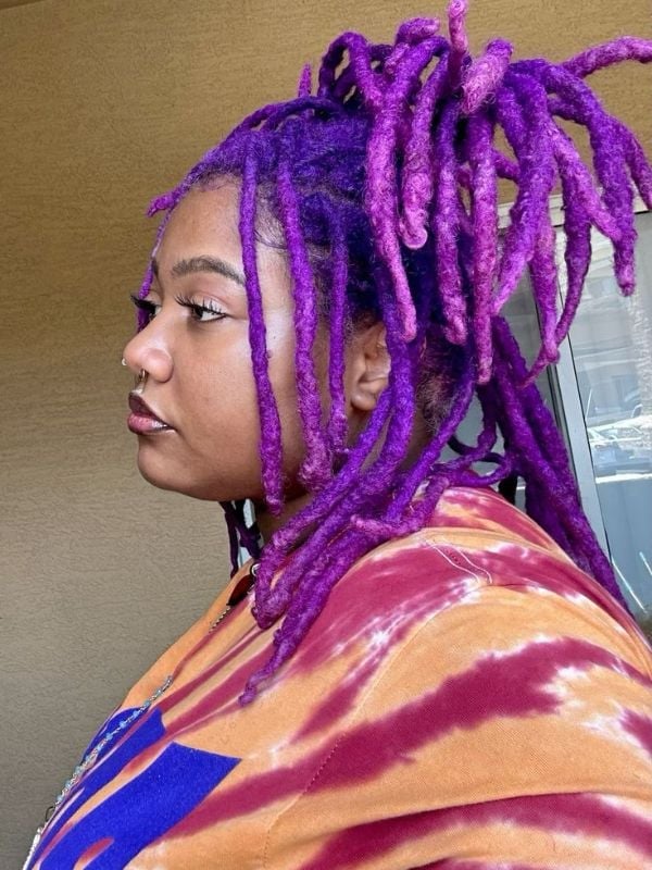 Mid-Back Locs In Vibrant Purple, Middle — Classy Dyed Locs