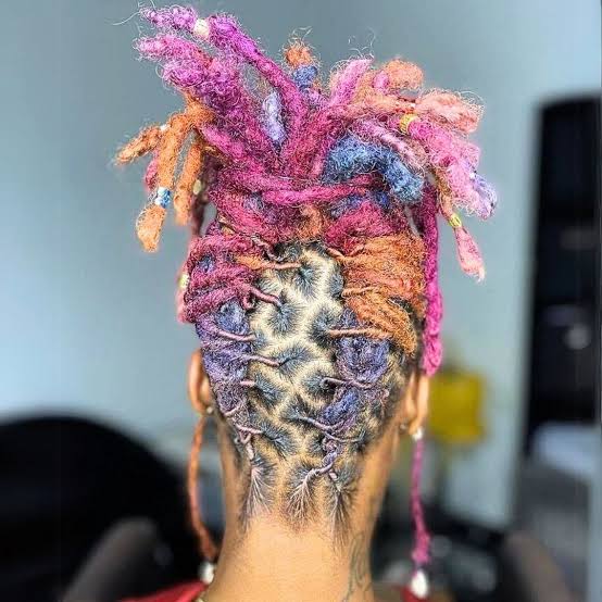 Mid-Back Locs In Multi-Colored Updo — Classy Dyed Locs