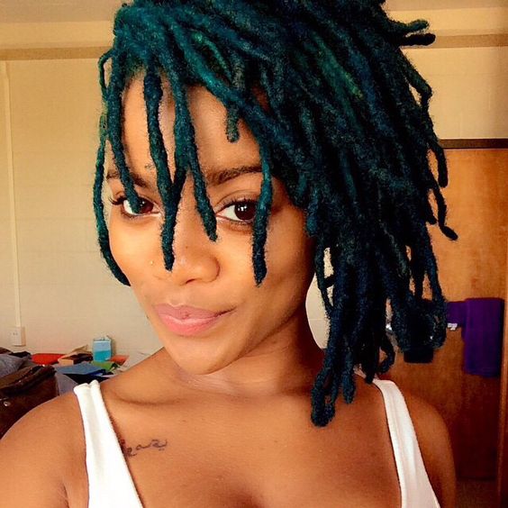 Shoulder Locs In Vibrant Teal, Close-Up Take — Classy Dyed Locs