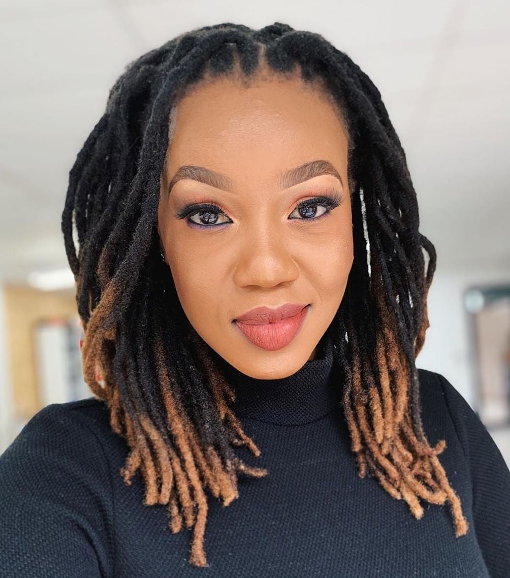 Collarbone Locs With Blonde Balayage and A Middle Parting — Classy Dyed Locs