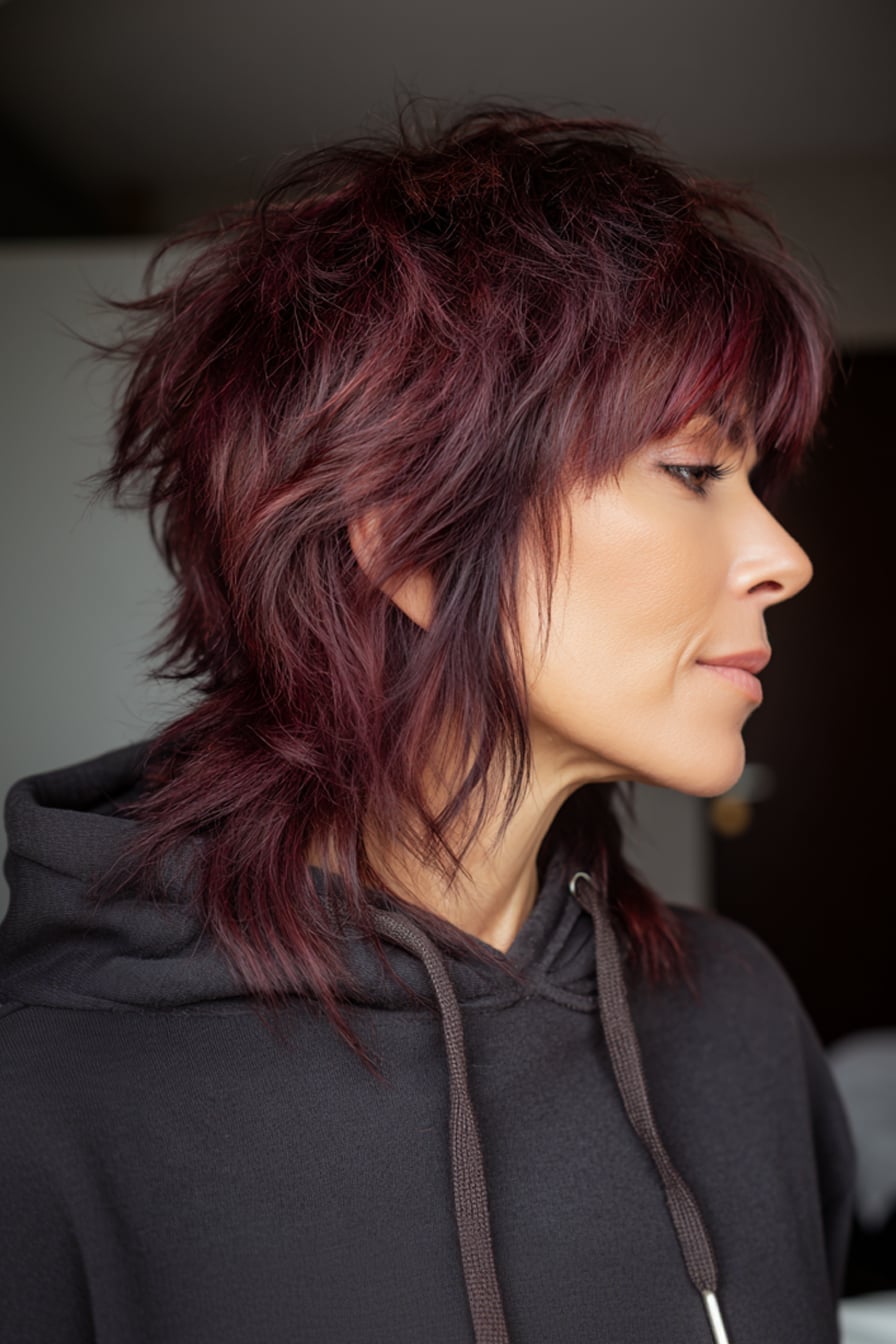 Burgundy Shag With Choppy Layers Burgundy Shag With Choppy Layers — Classy Edgy Haircuts