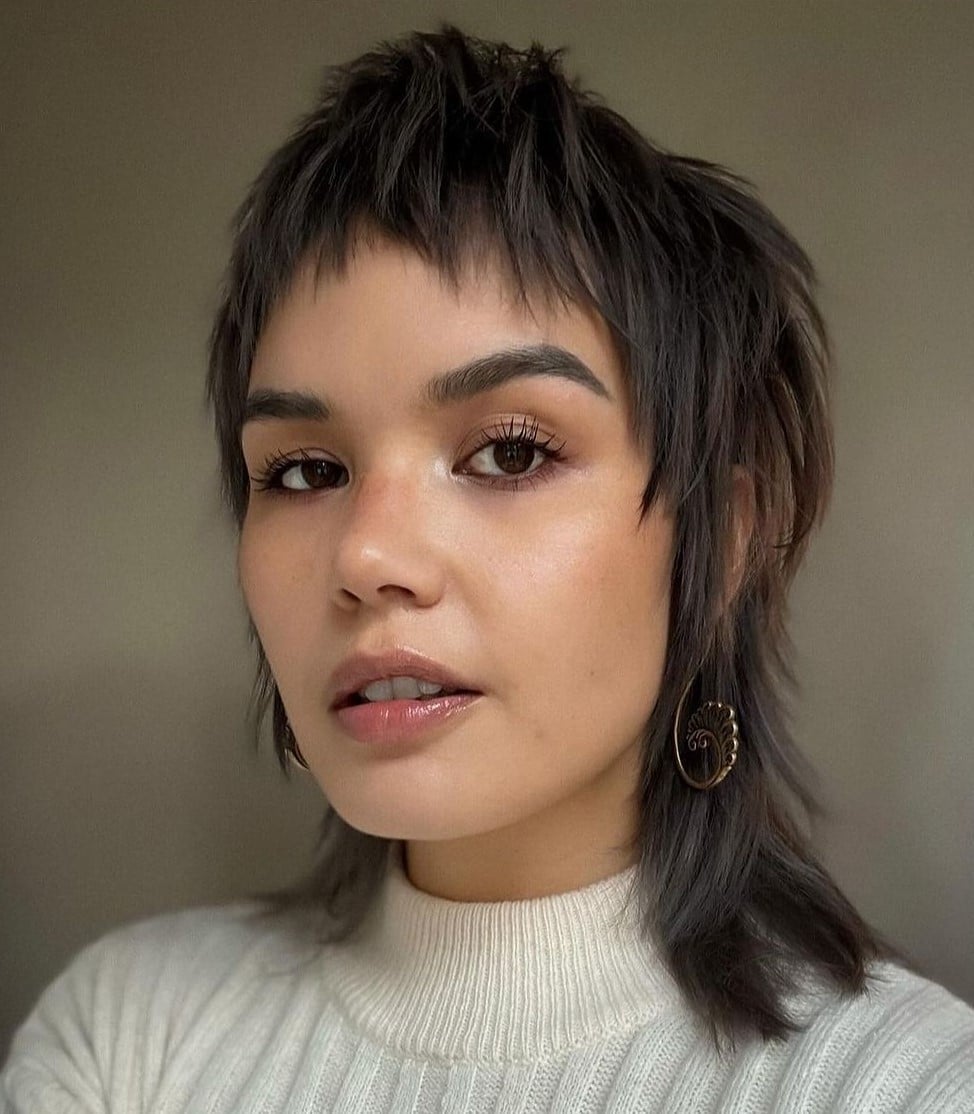 Textured Dark Brown Shag With Micro Fringe Textured Dark Brown Shag With Micro Fringe — Classy Edgy Haircuts