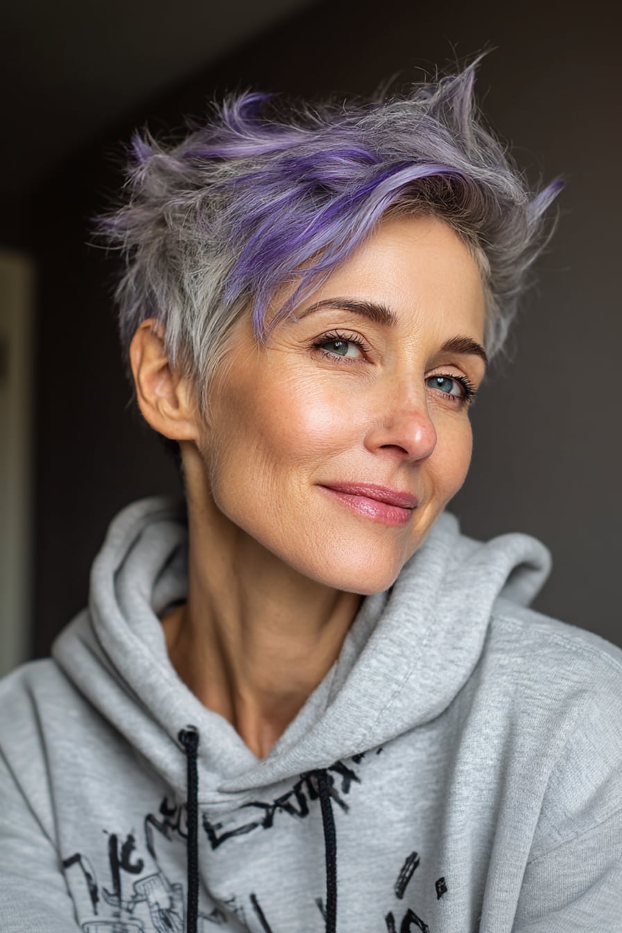 Grey Pixie With Purple Streaks Grey Pixie With Purple Streaks — Classy Edgy Haircuts