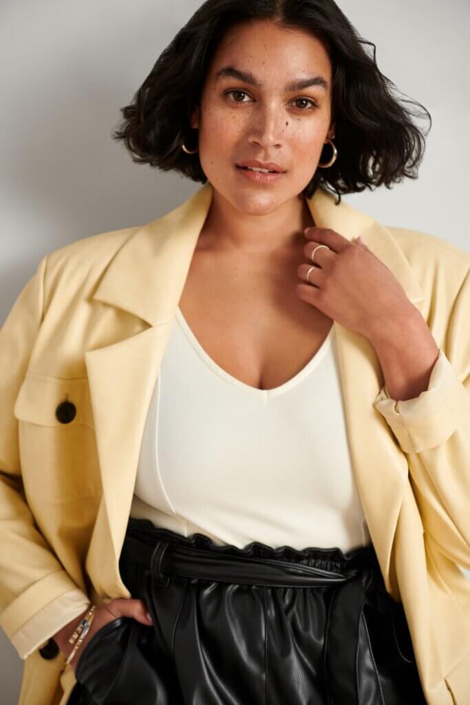 Yellow Blazer White Top Faux Leather Pants — Classy Edgy Outfits