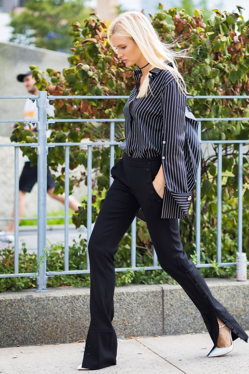 Striped Oversized Shirt Split Hem Trousers Choker — Classy Edgy Outfits