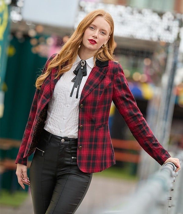 Plaid Blazer Ruffled Blouse Faux Leather Pants — Classy Edgy Outfits