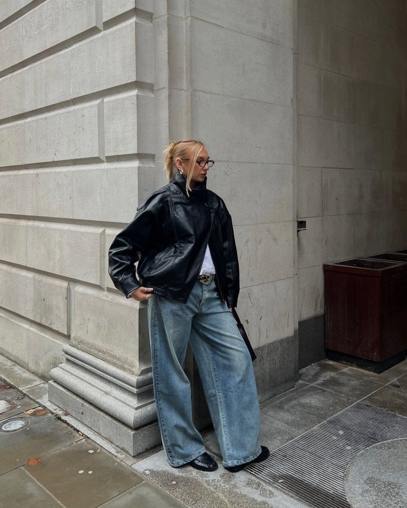 Oversized Leather Jacket Casual City Style — Classy Edgy Outfits