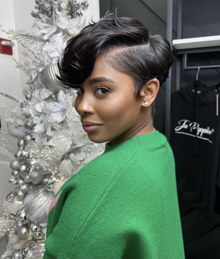 Asymmetrical Black Pixie With Shaved Sides — Classy Edgy Pixie