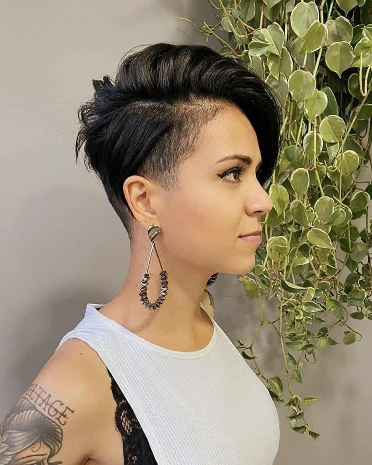 Black Pixie With Shaved Undercut And Chin Length — Classy Edgy Pixie