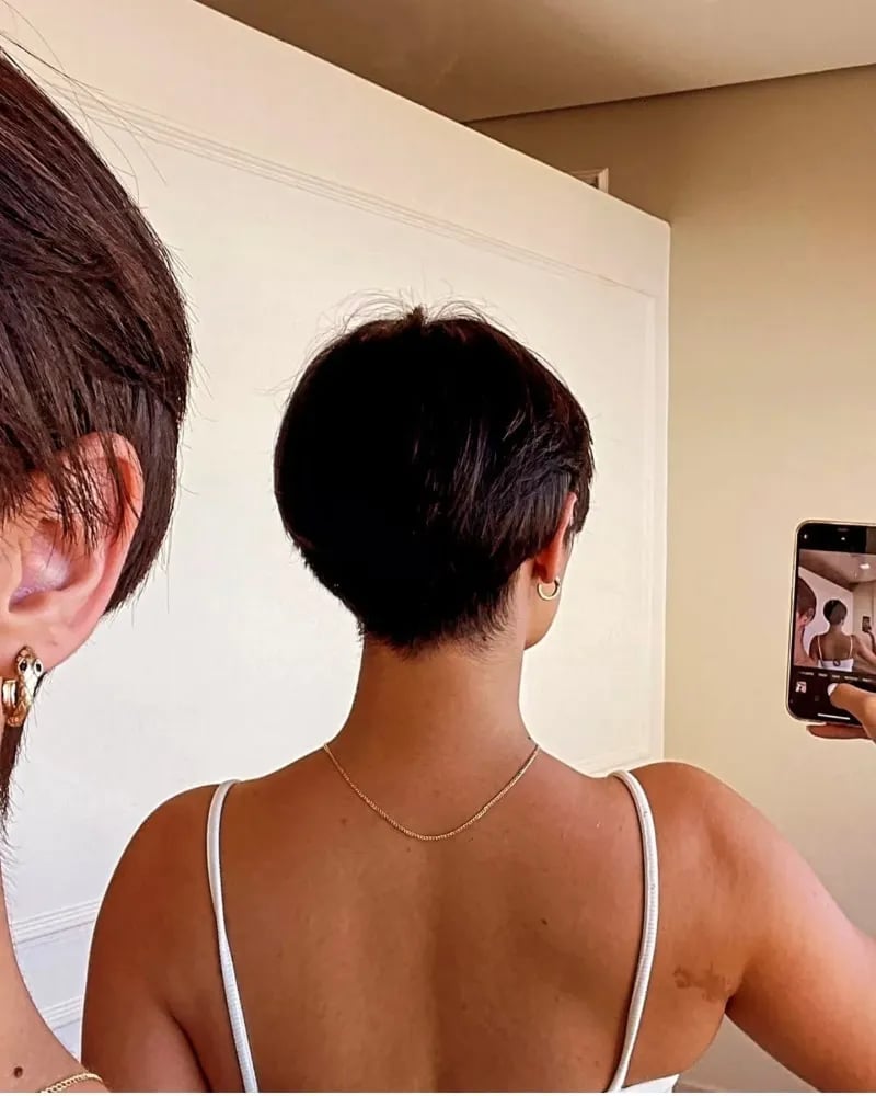 Rich Brown Pixie With Tapered Neckline — Classy Edgy Pixie