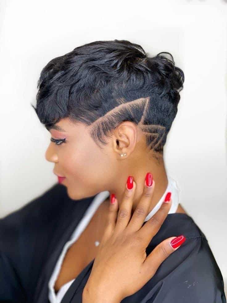 Wavy Black Pixie With Geometric Undercut — Classy Edgy Pixie