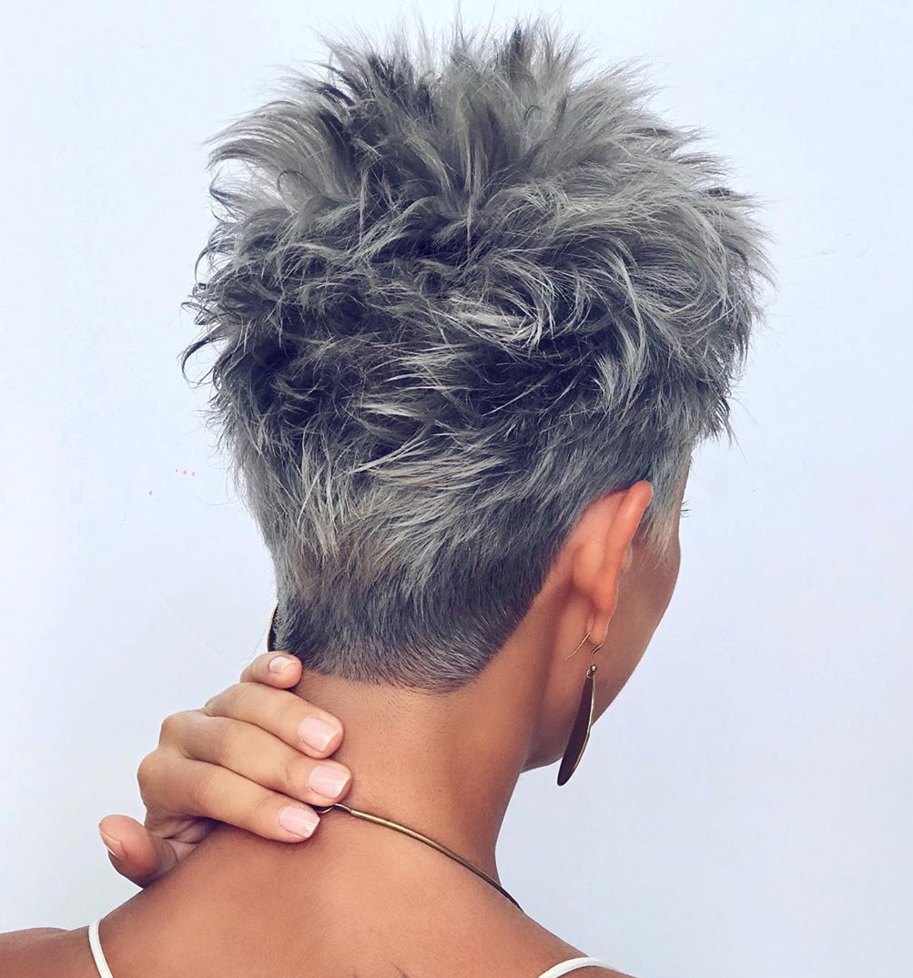 Grey Pixie With Spiky Texture And Choppy Bangs — Classy Edgy Pixie