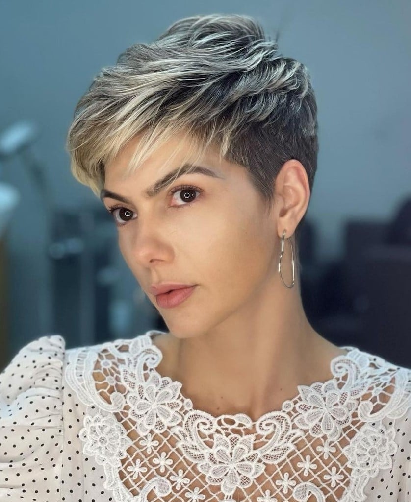 Dark Blonde Pixie With Layered Face Framing — Classy Edgy Pixie